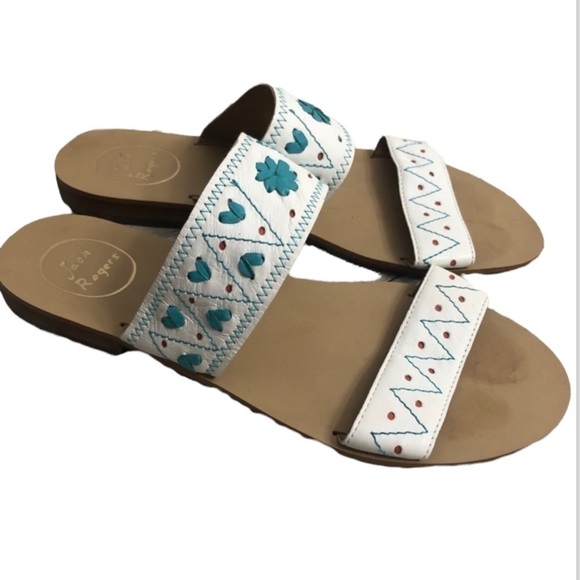 Jack Rogers Adair Double Band Embroidered Slide Sandals - Picture 1 of 9